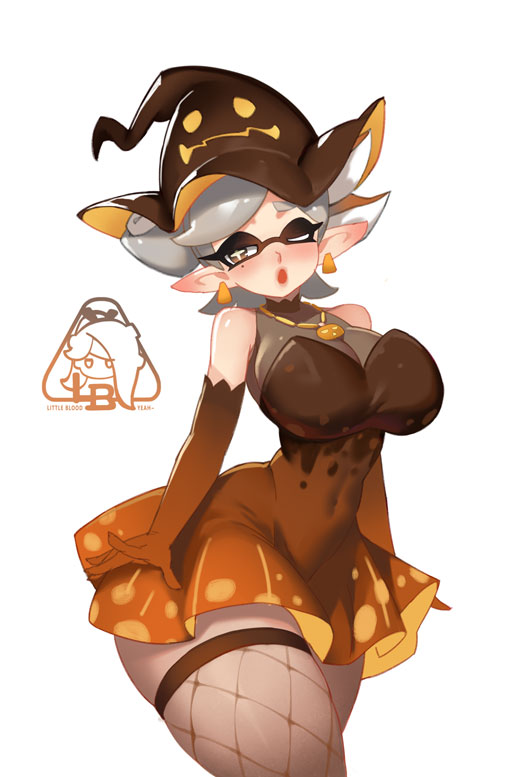 dress fishnets halloween halloween_costume inkling little_blood marie_(splatoon) necklace splatoon splatoon_3