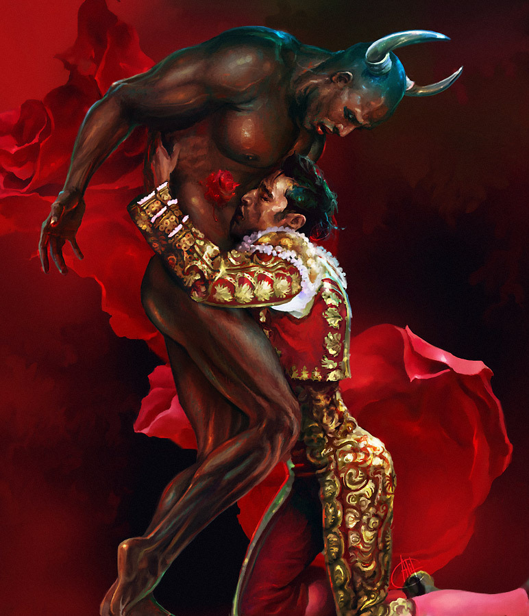 alifranco_art big_penis bullfighter cum ejaculation gay original_artwork