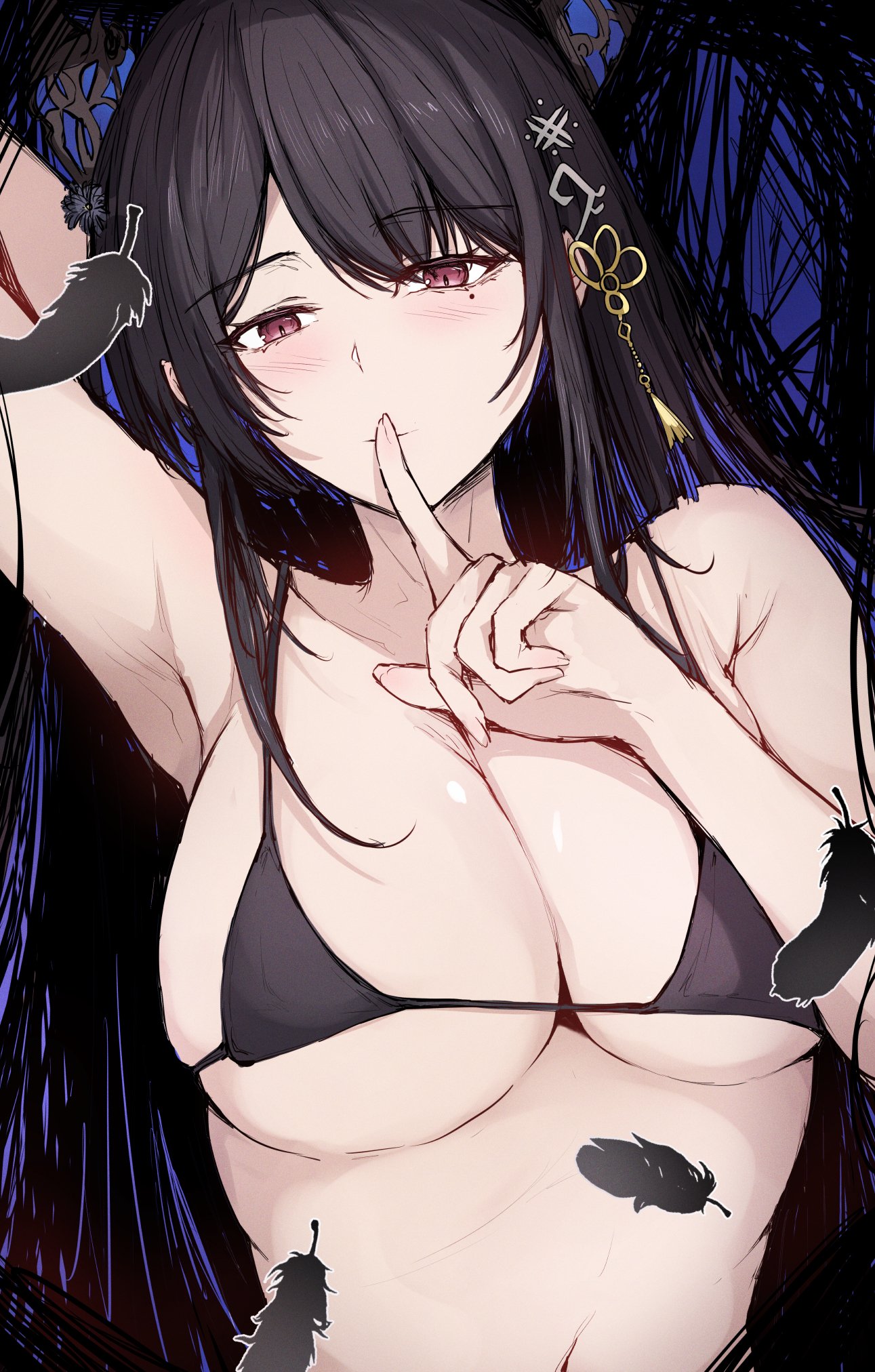 1girls, armpit, big breasts, bra, breasts, cute, feathers, female, hololive, hololive english, hololive english -advent-, large breasts, nerissa ravencroft, sakiya, virtual youtuber