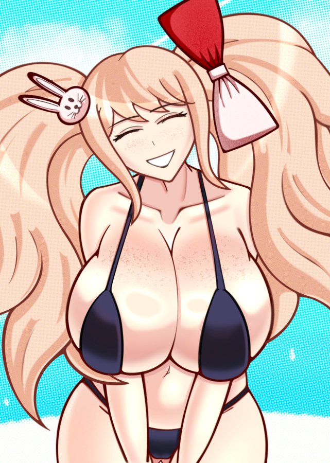 1girls alternate_breast_size big_breasts bikini blonde_hair breasts busty cleavage closed_eyes crotch_cutout danganronpa gyaru hourglass_figure huge_breasts junko_enoshima_(cosplay) karfound large_breasts light-skinned light-skinned_female mukuro_ikusaba navel smile solo tagme twintails voluptuous voluptuous_female