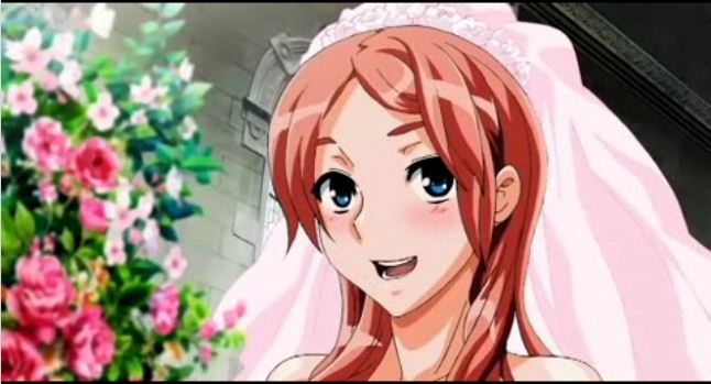 :d blue_eyes bride canon_genderswap dress female flower musashino_takumi pink_pineapple red_hair rule_63 screencap screenshot tsf_monogatari veil wedding_dress