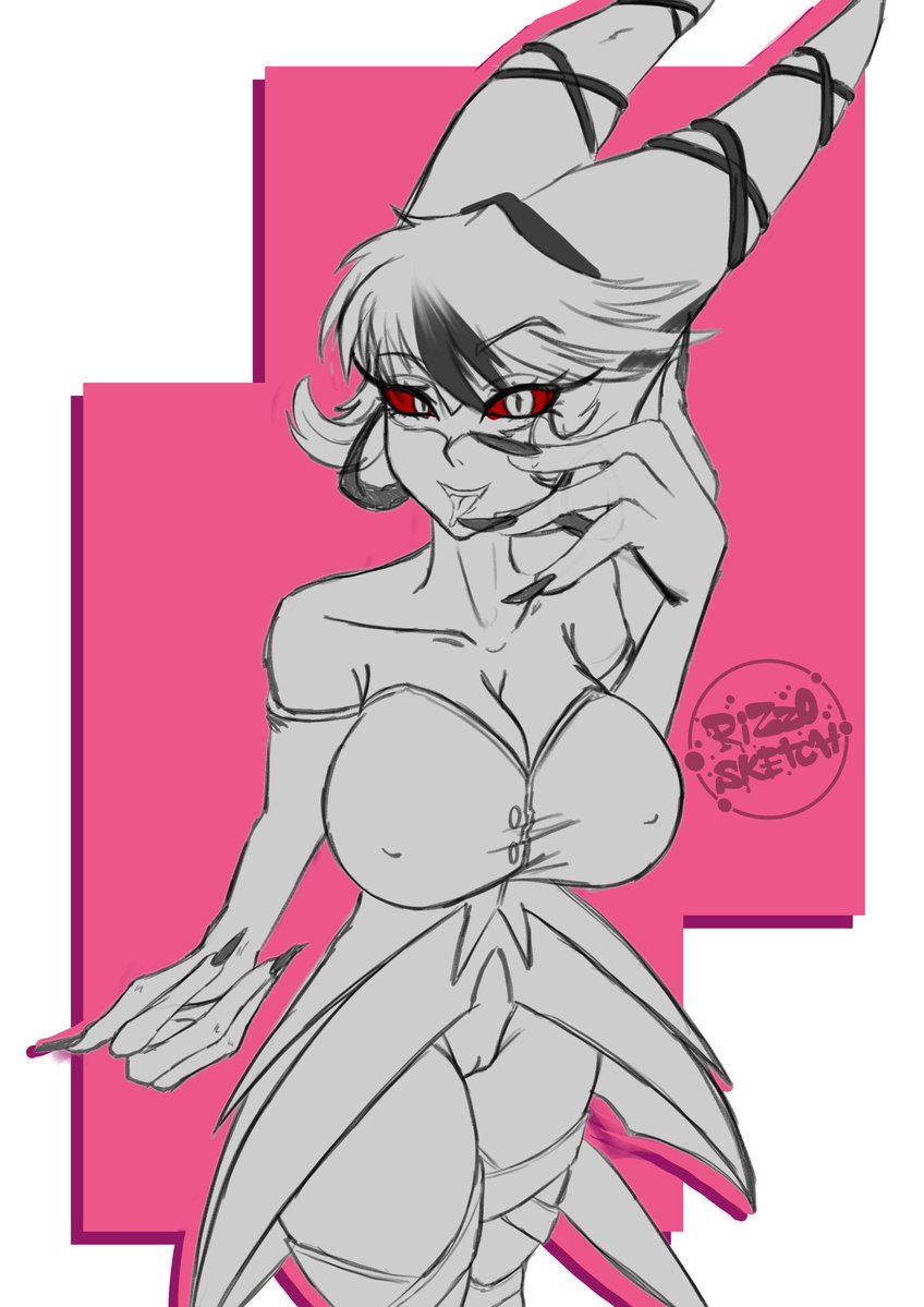 1girls, artist request, big breasts, breasts, carmilla carmine, demon, demon girl, female, grey body, grey skin, hazbin hotel, light skin, light-skinned female, milf, pale skin, pale-skinned female