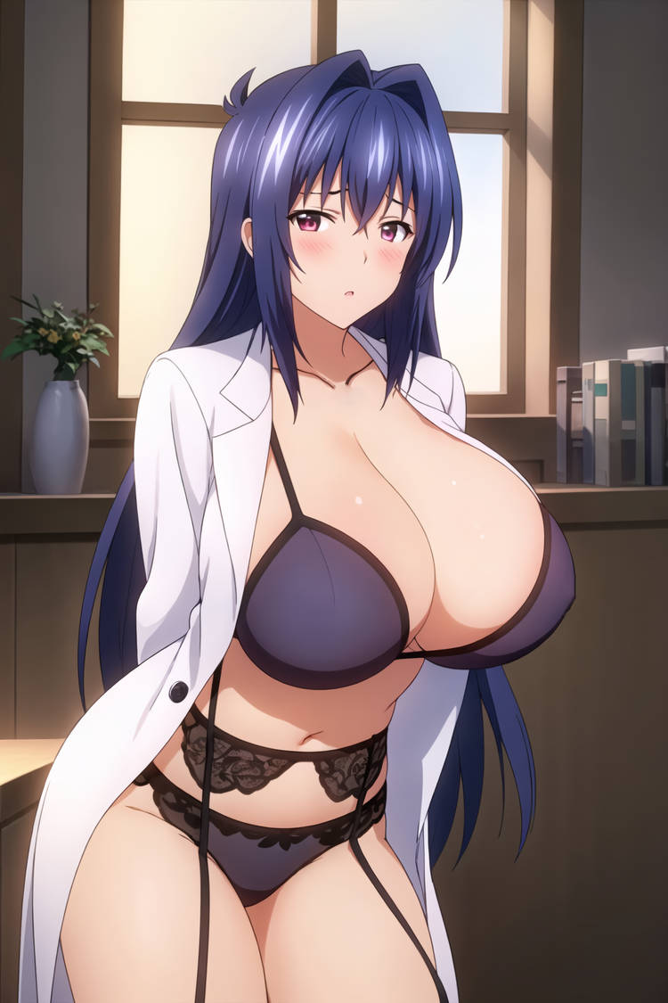 ai_generated black_lingerie black_stockings curvy_body curvy_figure doctor labcoat lingerie lingerie_bra lingerie_panties maken-ki! mature mature_female mature_woman nijou_aki nurse open_coat stockings underwear