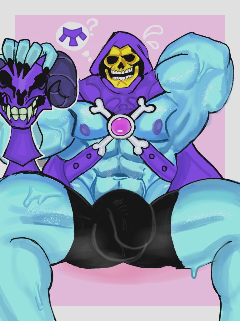 1boy bulge bulge_through_clothing humanoid looking_at_viewer male male_only masters_of_the_universe muscular_male nsfwmaster1919 partially_clothed skeletor skull_head solo solo_focus