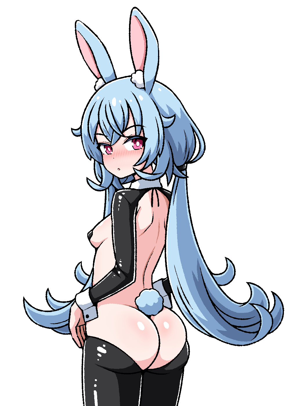 1girls 2023 armwear ass ass_focus blue_hair blush blush_lines blushing_at_viewer bunny bunny_ears bunny_girl bunny_tail bunnysuit female female_focus female_only indie_virtual_youtuber inksgirls legwear light-skinned_female light_skin long_hair looking_at_viewer looking_back looking_back_at_viewer nipples_covered rabbit rabbit_ears rabbit_girl rabbit_tail reverse_bunnysuit shiny shiny_armwear shiny_clothes shiny_legwear simple_background thick_ass thick_thighs usako_nano_(nanobites) virtual_youtuber vtuber white_background