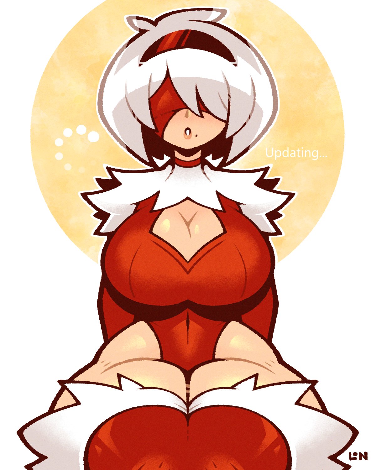 1girls, cleavage, covered nipples, curvy, female, legendofnerd, nier (series), nier: automata, solo, thick thighs, white hair, wide hips, yorha 2b