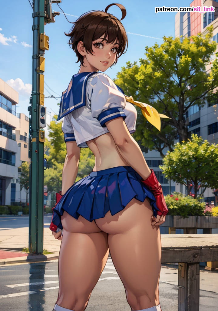 1girls ai_generated ass big_ass big_breasts brown_eyes brown_hair capcom miniskirt s8link sakura_kasugano school_uniform short_hair skirt street_fighter tomboy