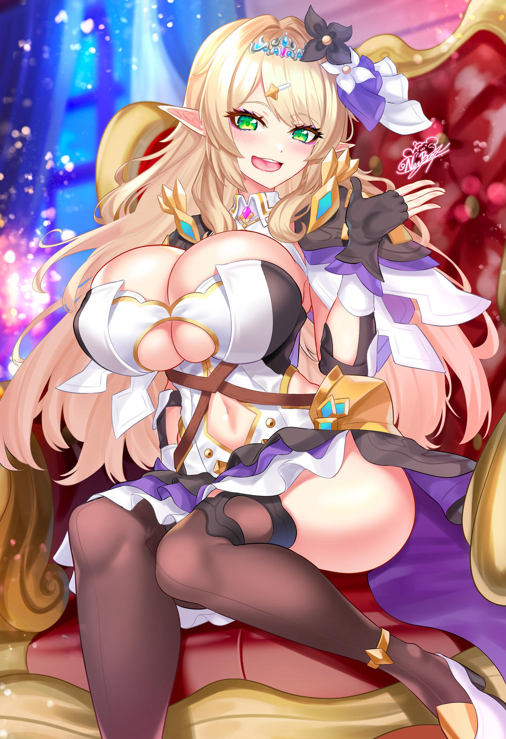 1girls big_breasts blonde_hair blush breasts elara_(vtuber) elf elf_ears elf_female elf_girl gloves green_eyes hips huge_breasts indie_virtual_youtuber large_breasts long_hair looking_at_viewer nez-box open_mouth smile smiling thick_hips thick_thighs thighs virtual_youtuber vtuber