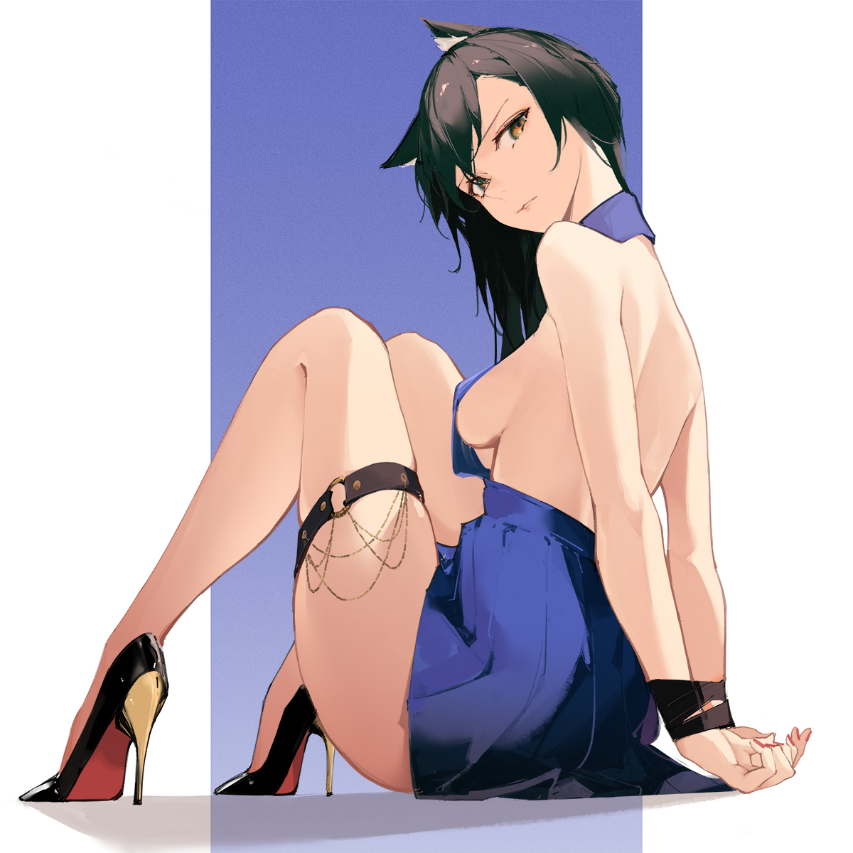 1girls, animal ears, arknights, bound, dress, eyyy, female, heels, texas (arknights)