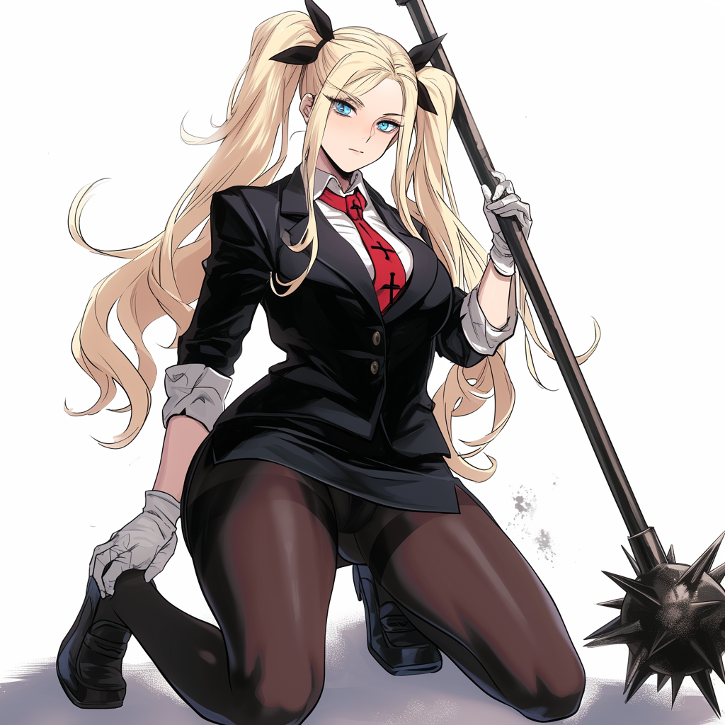 ai_generated blonde_hair mace pantyhose white_gloves