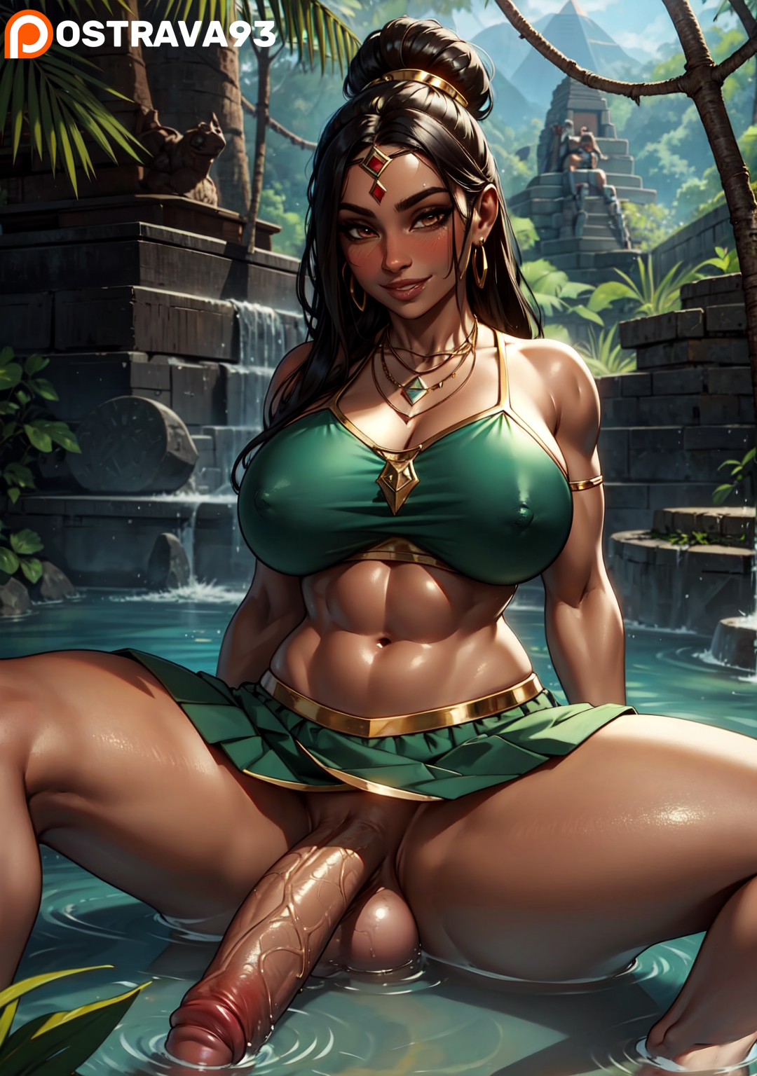 ai generated, big breasts, big cock, big penis, breasts, cock, dark skin, dark-skinned female, dark-skinned futa, dick, dickgirl, dreamworks, erection, female, fit, fit futa, futa only, futanari, huge breasts, huge cock, intersex, large breasts, large penis, nipples, ostrava93, penis, squatting, stable diffusion, straight hair