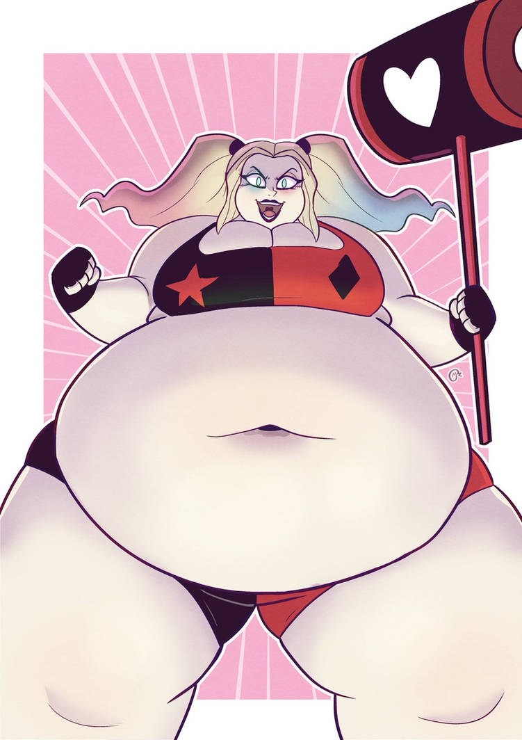 bbw, big belly, dc, dc comics, female, harley quinn, mochiistar, tagme, weight gain, white skin