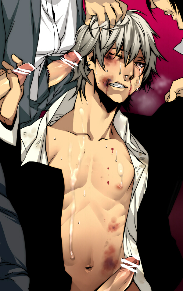 4boys bar_censor beaten blood boy_rape bruise censored clenched_teeth cum cum_on_body cum_on_boy cum_on_nipple erection forced_yaoi formal foursome group_sex hair_grab hair_pull handjob injury makuro male male_only multiple_penises narukami_yu navel nipples open_clothes open_shirt penis persona persona_4 pointless_censoring rape seta_souji shirt short_hair silver_hair suit suits tears three_on_one undressing unzipped wince yaoi