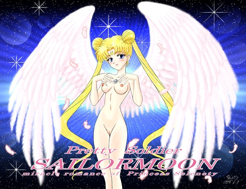 1990s 1998 20th_century angel angel_wings bishoujo_senshi_sailor_moon blonde_hair blue_eyes engrish medium_breasts princess_serenity sesopura signature smooth_skin usagi_tsukino wings