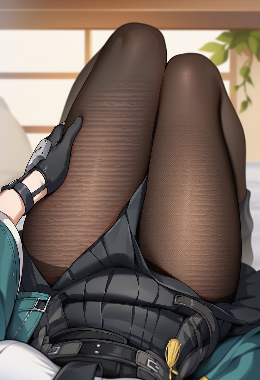 1girls, 2025, ai, ai art, ai generated, clothed, clothing, female, female only, female pov, hi res, hoshimi miyabi, hoyoverse, legs, legwear, leotard, lying, mihoyo, pantyhose, pov, pov female, shirt, solo, surinai, thick thighs, thighs, touching thigh, zenless zone zero