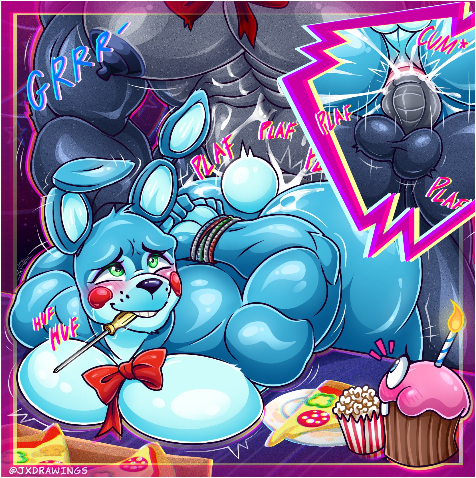animatronic, animatronic male, balls, big ass, big balls, big butt, big muscles, big nipples, big penis, big testicles, bow tie, bow tie only, bunny, bunny boy, bunny ears, bunny tail, cum, cum drip, cum dripping, cum dripping from anus, cum dripping from ass, cum in ass, cum inside, cum on ass, cum on body, cumshot, cupcake (fnaf), femboy, femboy penetrated, femboysub, five nights at freddy's, five nights at freddy's 2, fnaf, fnaf 2, fucked from behind, furry, furry ass, furry ears, furry male, furry only, furry tail, game, game character, gay, gay anal, gay domination, gay male, gay sex, huge ass, huge balls, huge butt, huge cock, huge nipples, huge testicles, indie game, jv draws, jx drawings, jxdrawings, male, male only, male penetrated, male penetrating, male penetrating male, male/male, muscles, muscular, muscular arms, muscular ass, muscular male, object in mouth, penis, pizza, pizza slice, pizzeria, rabbit, rabbit boy, rabbit ears, rabbit humanoid, rabbit tail, red cheeks, red tie, scott cawthon, scottgames, size difference, tail, testicles, tight anus, tight fit, toy bonnie (fnaf), twink, twink penetrated, video game, video game character, video games, view between legs, view from below, viewed from below, voyeur, voyeurism, watching, watching sex, withered bonnie