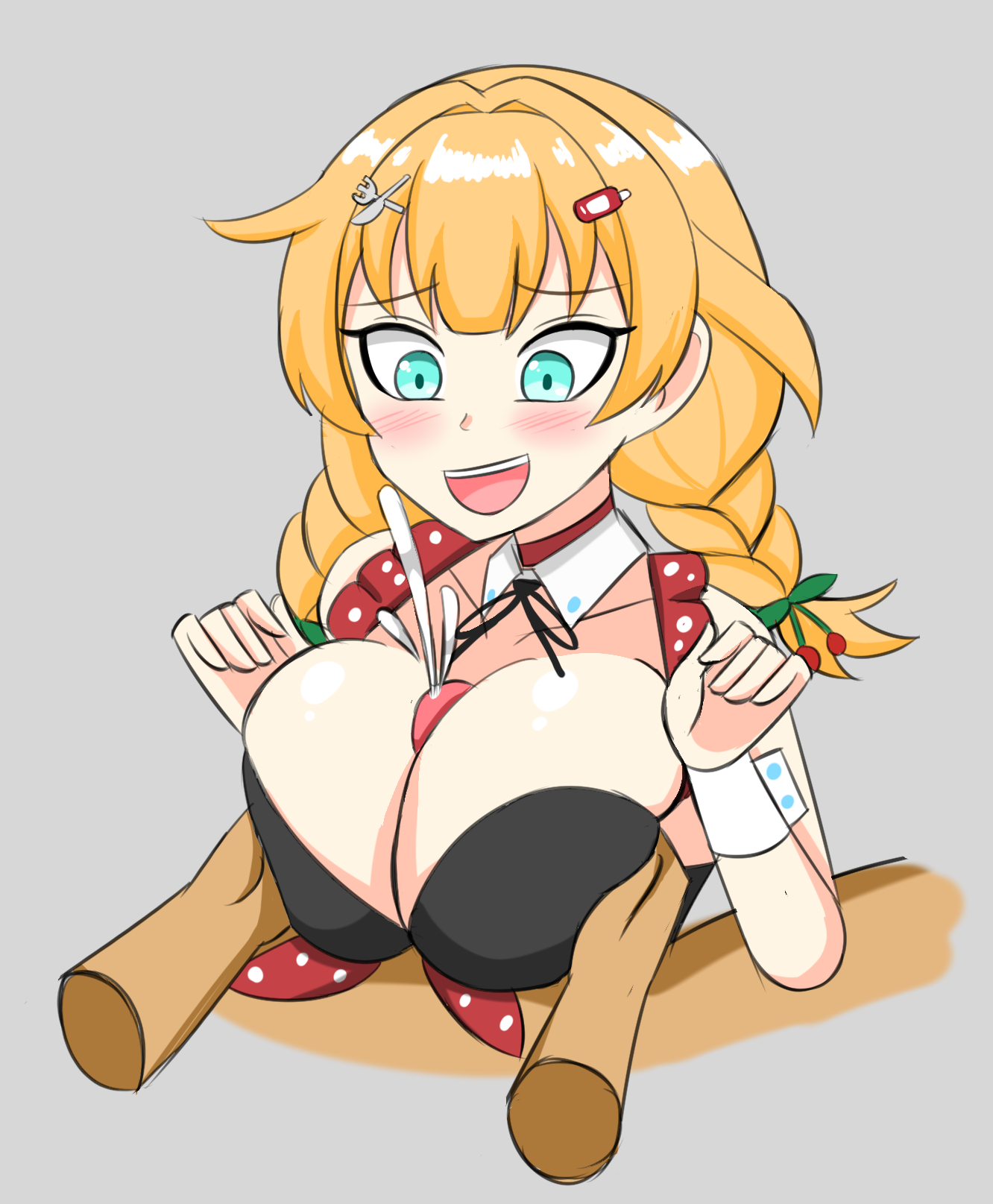 1boy, akai haato, big breasts, bikini, black bra, blonde hair, blue eyes, bra, breast grab, breasts, clothed paizuri, cum, ejaculation, female, haachama, hair ornament, hololive, hololive gen 1, hololive japan, large breasts, light-skinned female, looking at penis, male, neck ribbon, open mouth, paizuri, penis, ribbon, tied hair, titjob, virtual youtuber, vtuber, wrist cuffs, zenostriker