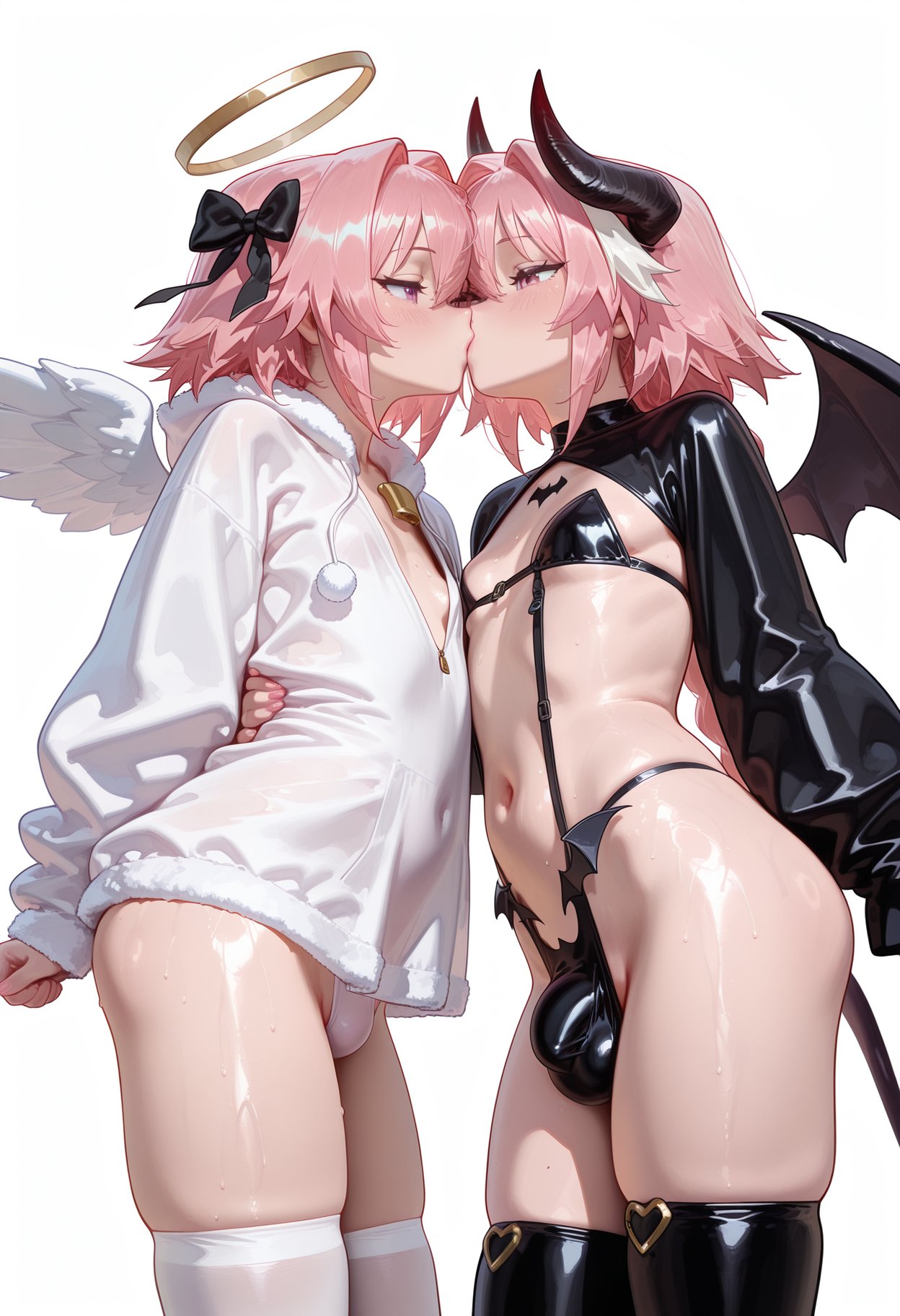 2femboys, ai generated, astolfo (fate), femboy, femboy on femboy, femboy only, kilofeet, kissing, male
