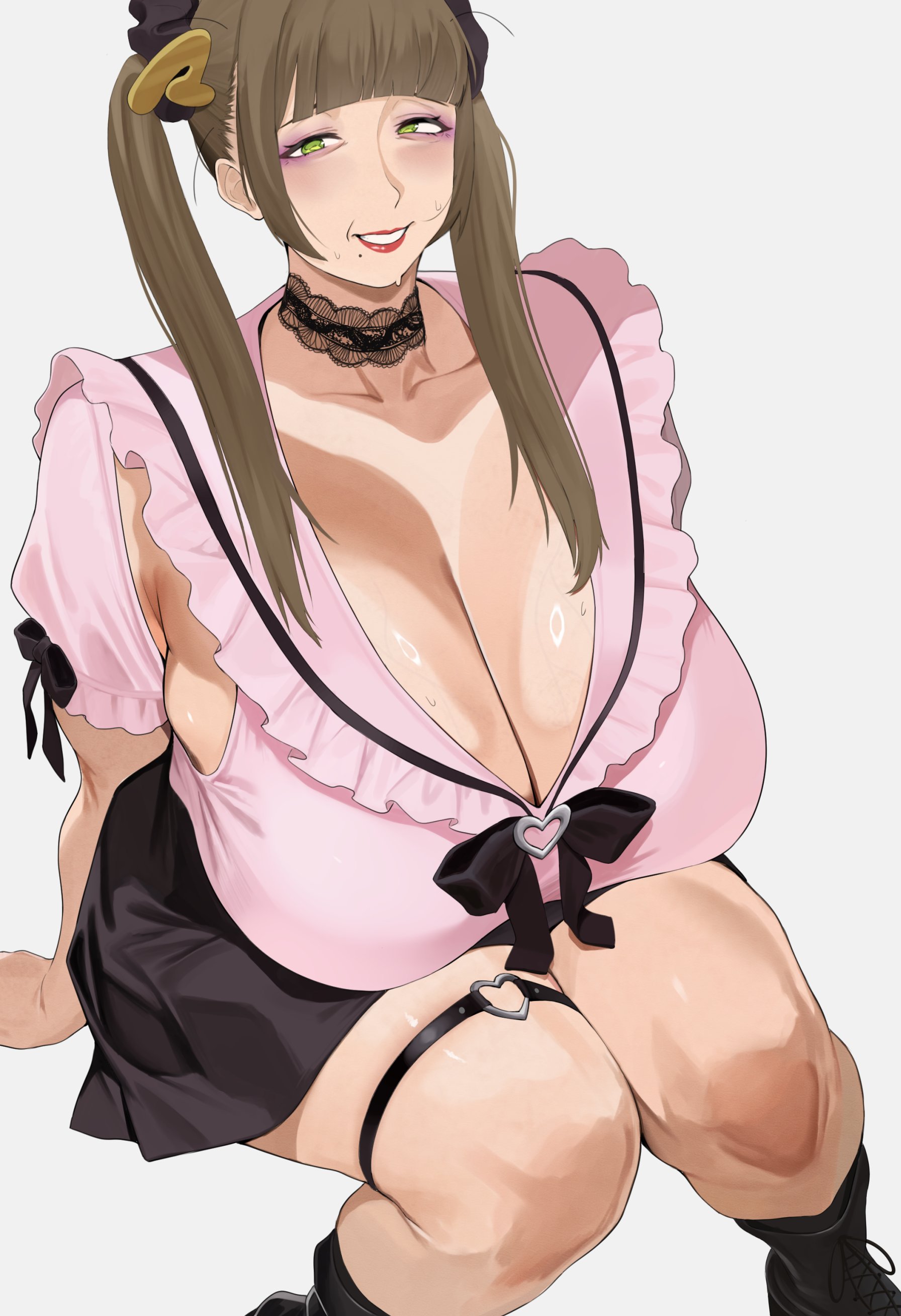 1girls, big breasts, breasts, female, huge breasts, indie virtual youtuber, jirai kei, looking at viewer, milf, nohohon, older female, solo, tsukushibara sumine, virtual youtuber