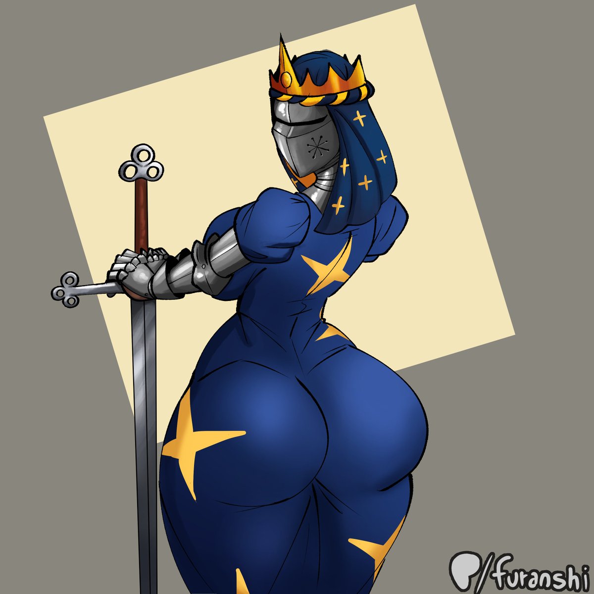 1girls, armor, armored, armored female, ass, behind view, big ass, big breasts, big butt, breasts, clothed, clothed female, faceless character, faceless female, female, female focus, female only, from behind, from behind position, furanshi, helmet, knight, knight armor, large ass, large boobs, large breasts, large butt, melee weapon, queen, royalty, solo, solo female, solo focus, sword, weapon