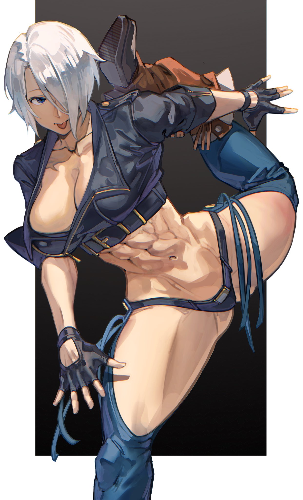 1girls, angel (kof), female, grey hair, king of fighters, muscular, muscular female, short hair, syachiiro