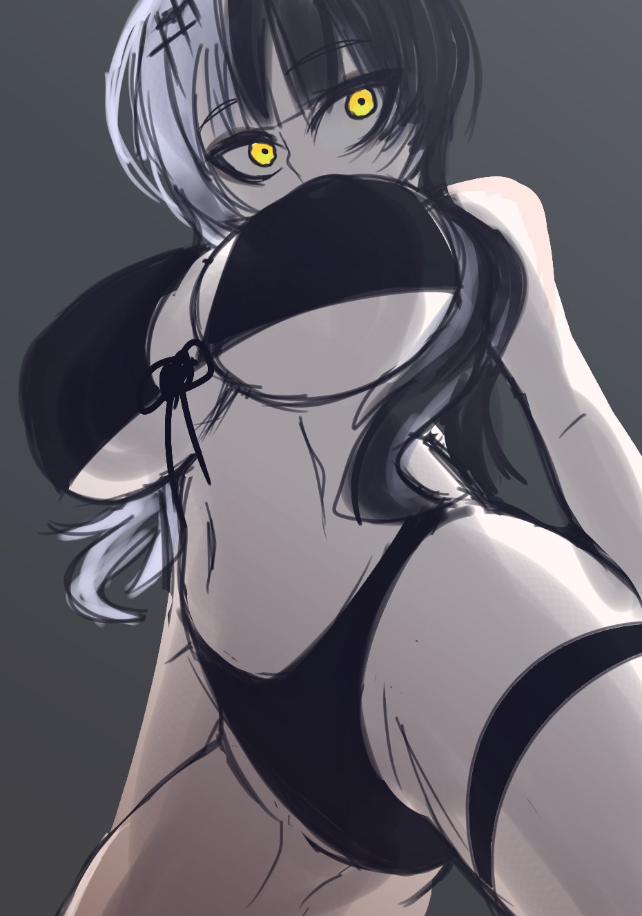 1girls big_breasts breasts ekowrosmi glowing_eyes goth goth_girl grey_background hololive hololive_english hololive_english_-advent- huge_breasts shiori_novella simple_background split-color_hair virtual_youtuber yellow_eyes