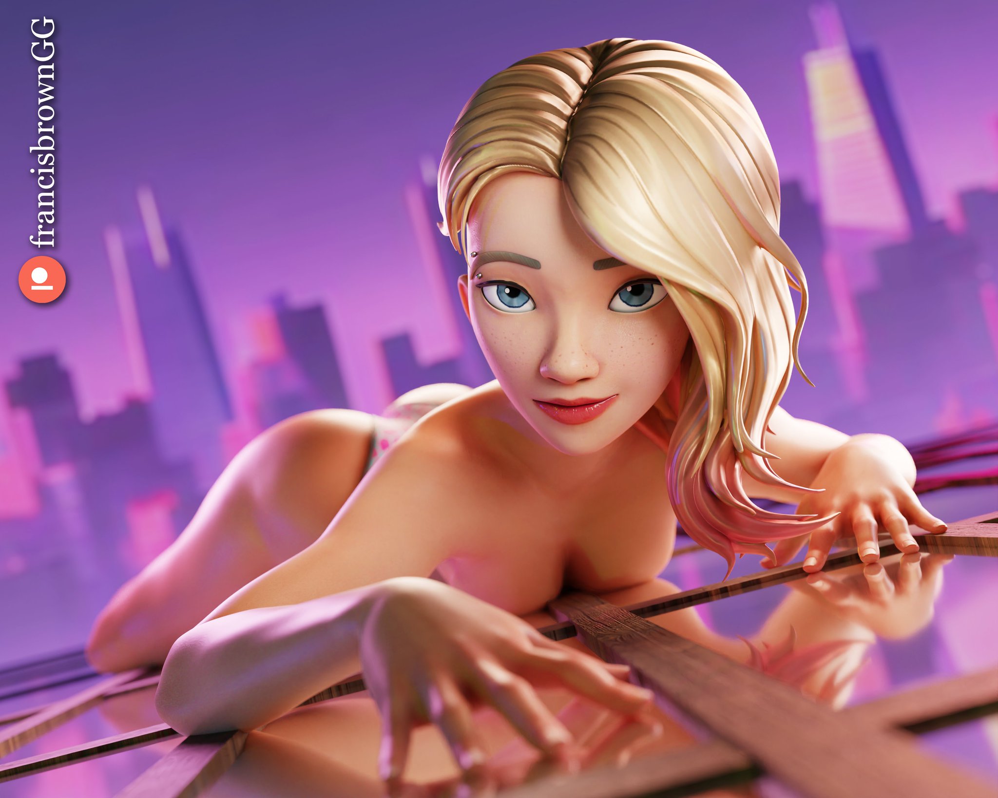 1girls, 3d, ass, athletic, athletic female, big ass, big breasts, blonde hair, breasts, busty, chest, curvaceous, curvy, curvy figure, cute face, digital media (artwork), eyebrow piercing, eyebrows, eyelashes, female, fit, fit female, francis brown, ghost-spider, gwen stacy, hero, heroine, hips, hourglass figure, human, large breasts, legs, light skin, light-skinned female, marvel, marvel comics, petite, petite body, shaved side, short hair, slim, slim waist, spider-gwen, spider-man (series), spider-man: across the spider-verse, spider-man: into the spider-verse, superhero, superheroine, thick, thick legs, thick thighs, thighs, waist, wide hips