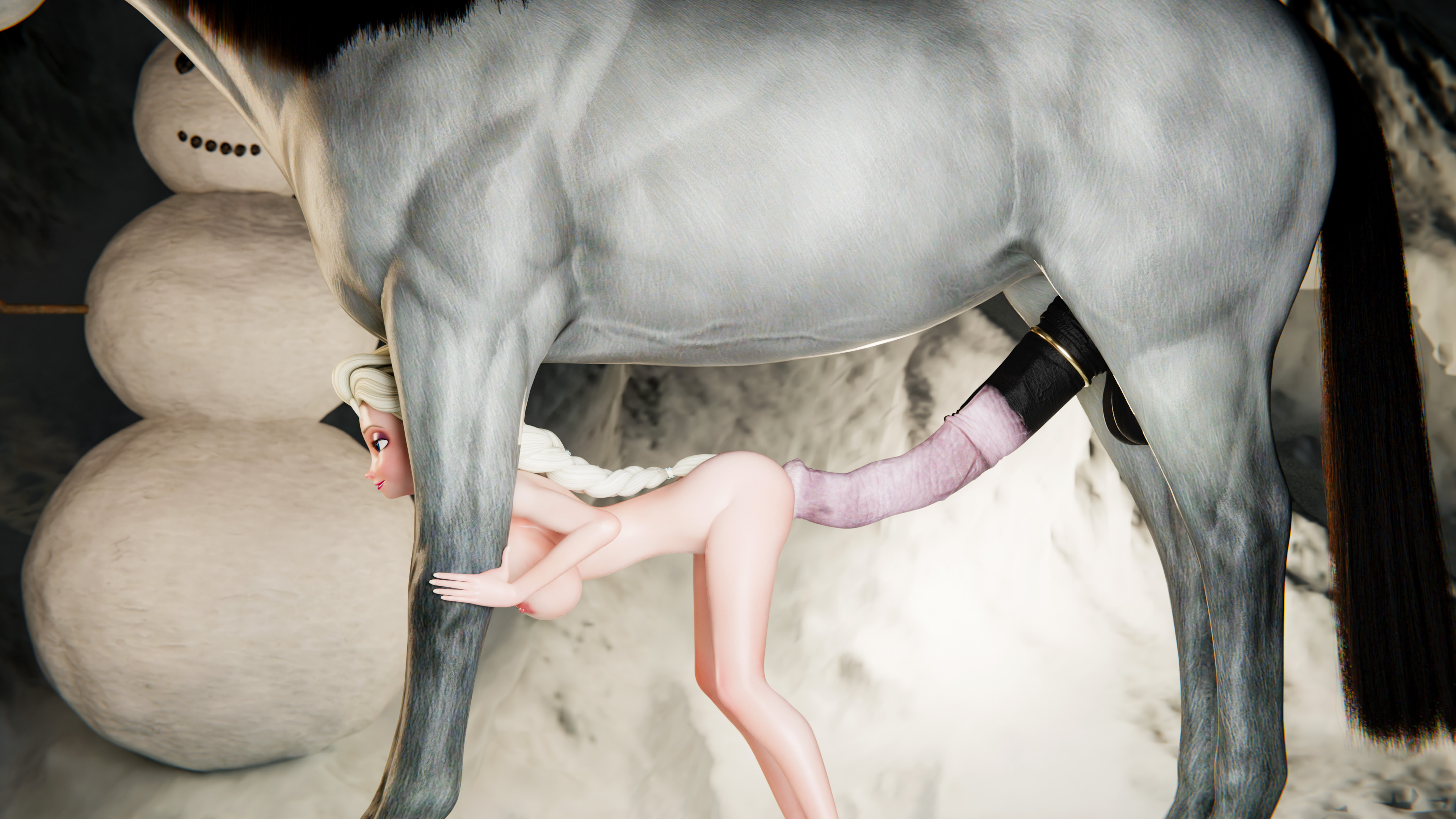 1girls, 1horse, 3d, 4k, big breasts, blonde hair, boots, breasts, disney, elsa (frozen), female, female focus, frozen (film), hi res, horse, horsecock, huge breasts, large breasts, light skin, mehlabs, nipples, nude, nude female, voluptuous, voluptuous female, white skin, zoophilia
