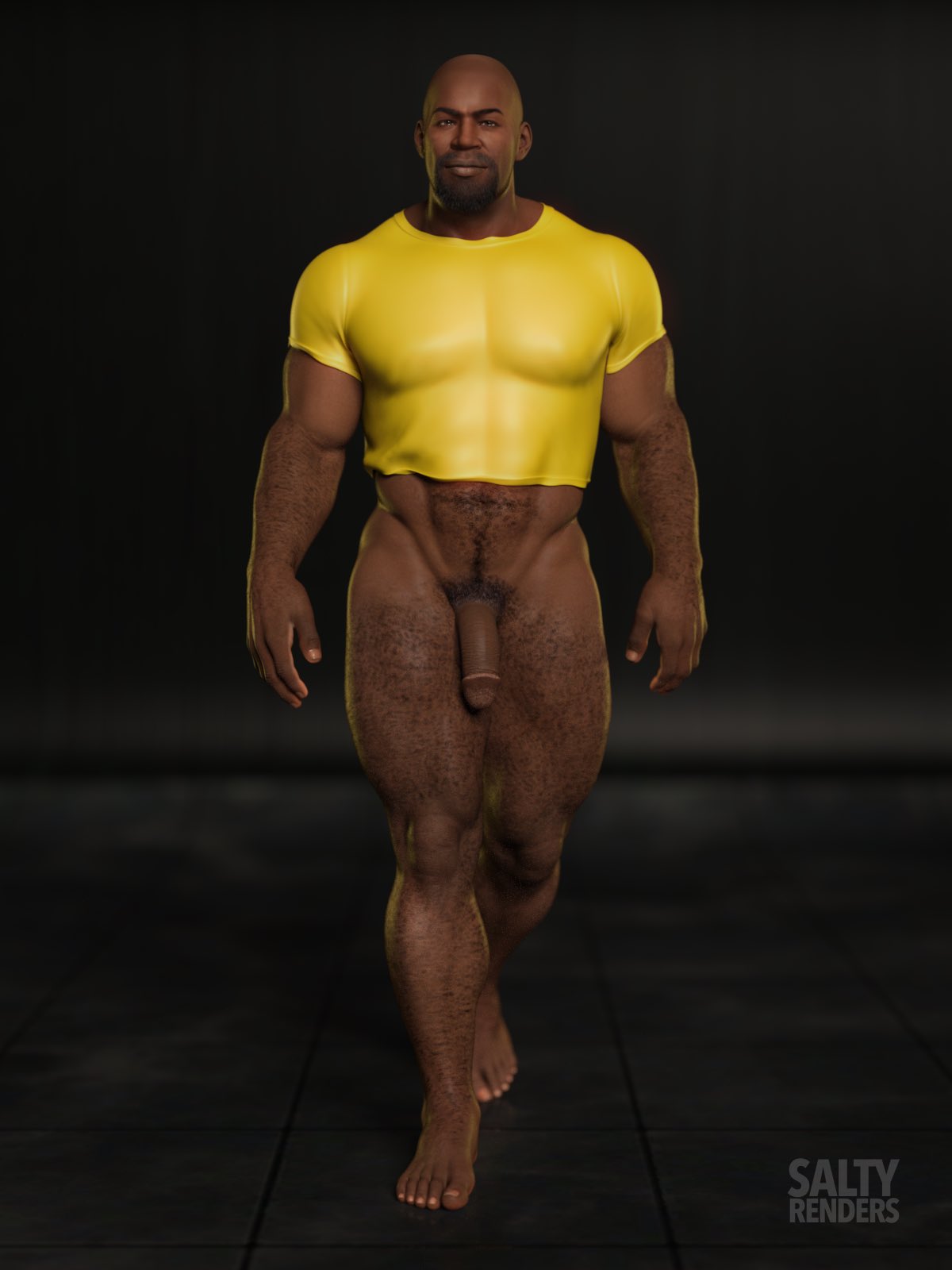 1boy 3d 3d_model bald bald_man beefy black_hair buff dark-skinned_male dark_skin flaccid flaccid_cock flaccid_penis hairy hairy_chest hairy_male himbo luke_cage male male_only manly marvel marvel_cinematic_universe masculine melanin muscles muscular muscular_male muscular_thighs power_man pubic_hair saltyrenders soft_penis solo solo_male superhero yellow_shirt