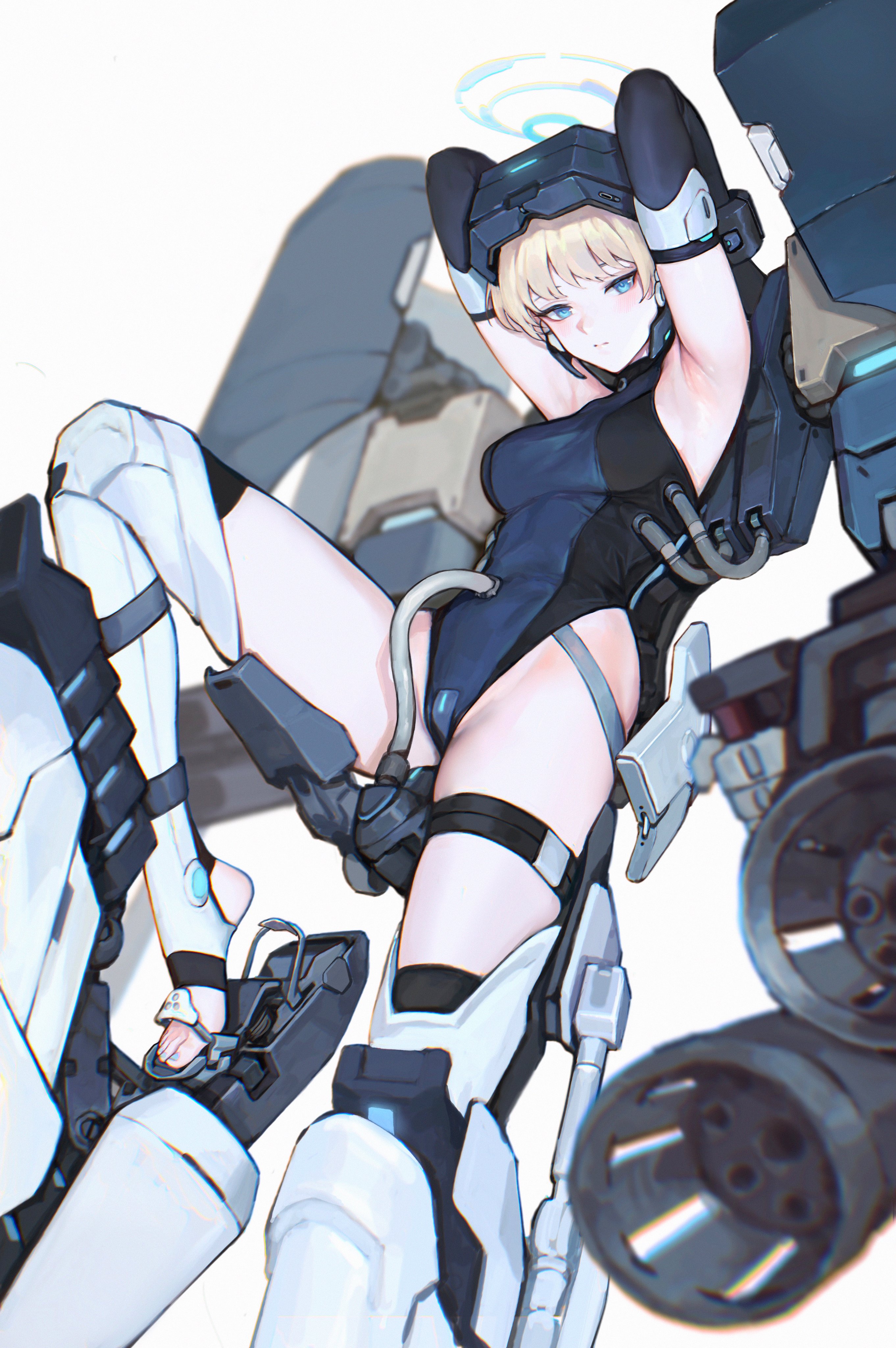 1girls, armpits, blonde hair, blue archive, blue eyes, blue toenails, blush, bondage, bound, breasts, feet, female, female only, femsub, fully clothed, halo, human penetrated, iuui, leotard, looking at viewer, male, mecha, mechanical, mechanical fixation, medium breasts, medium hair, nail polish, penis, pilot, restrained, revealing clothes, robot, robot on human, robot penis, tagme, thigh strap, thighs, tight clothing, toki (blue archive)