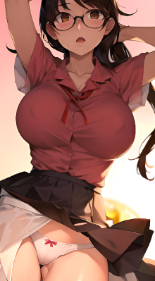 ai_generated bakemonogatari glasses hanekawa_tsubasa monogatari_(series) panties showing_panties skirt_lift