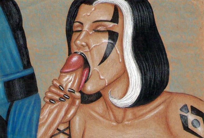 2d bi-han black_hair cum edithemad facial fellatio female hair licking male/female mortal_kombat mortal_kombat_mythologies:_sub-zero open_mouth oral partial_male penis realistic sareena sub-zero white_hair