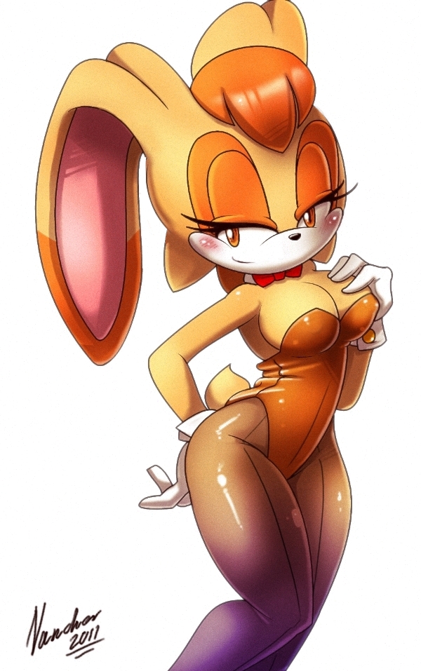 anthro blush bowtie breasts bunny bunny_costume bunny_tail bunnysuit cleavage curvy detached_collar fur furry furry_ears large_breasts legwear leotard long_ears mammal nancher pantyhose playboy rabbit signature sonic_(series) sonic_the_hedgehog_(series) tail vanilla_the_rabbit white_background wide_hips wrist_cuffs