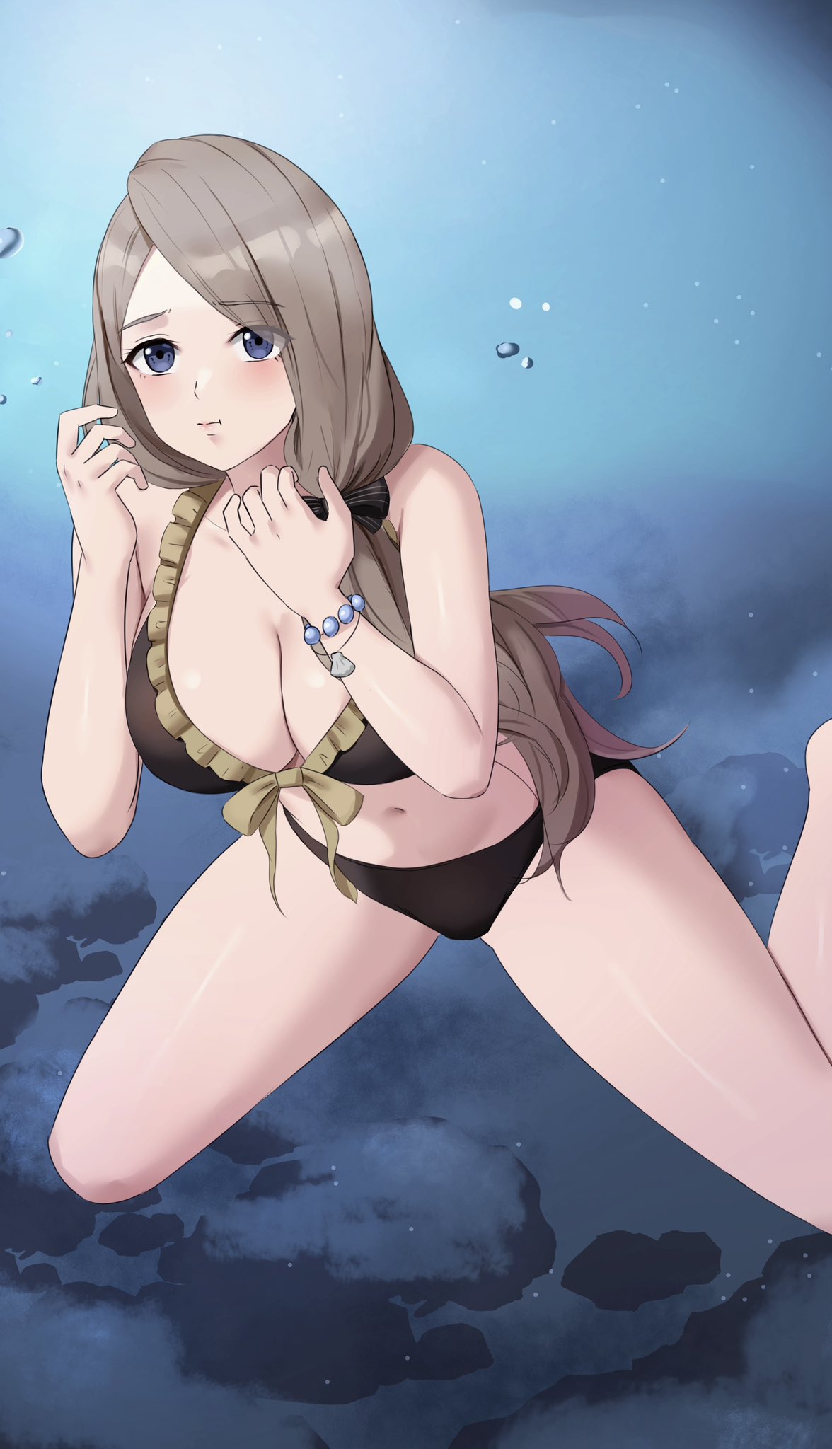 1girls air_bubble alternate_costume amayo_thranana bikini blonde_hair blue_eyes breasts brown_bikini brown_swimsuit bubble commission diving female female_only fire_emblem fire_emblem:_three_houses fire_emblem_heroes garreg_mach_monastery_uniform hair_over_shoulder highres long_hair low-tied_long_hair low_ponytail mercedes_von_martritz mercedes_von_martritz_(summer) nintendo official_alternate_costume orange_hair skeb_commission solo swimsuit underwater