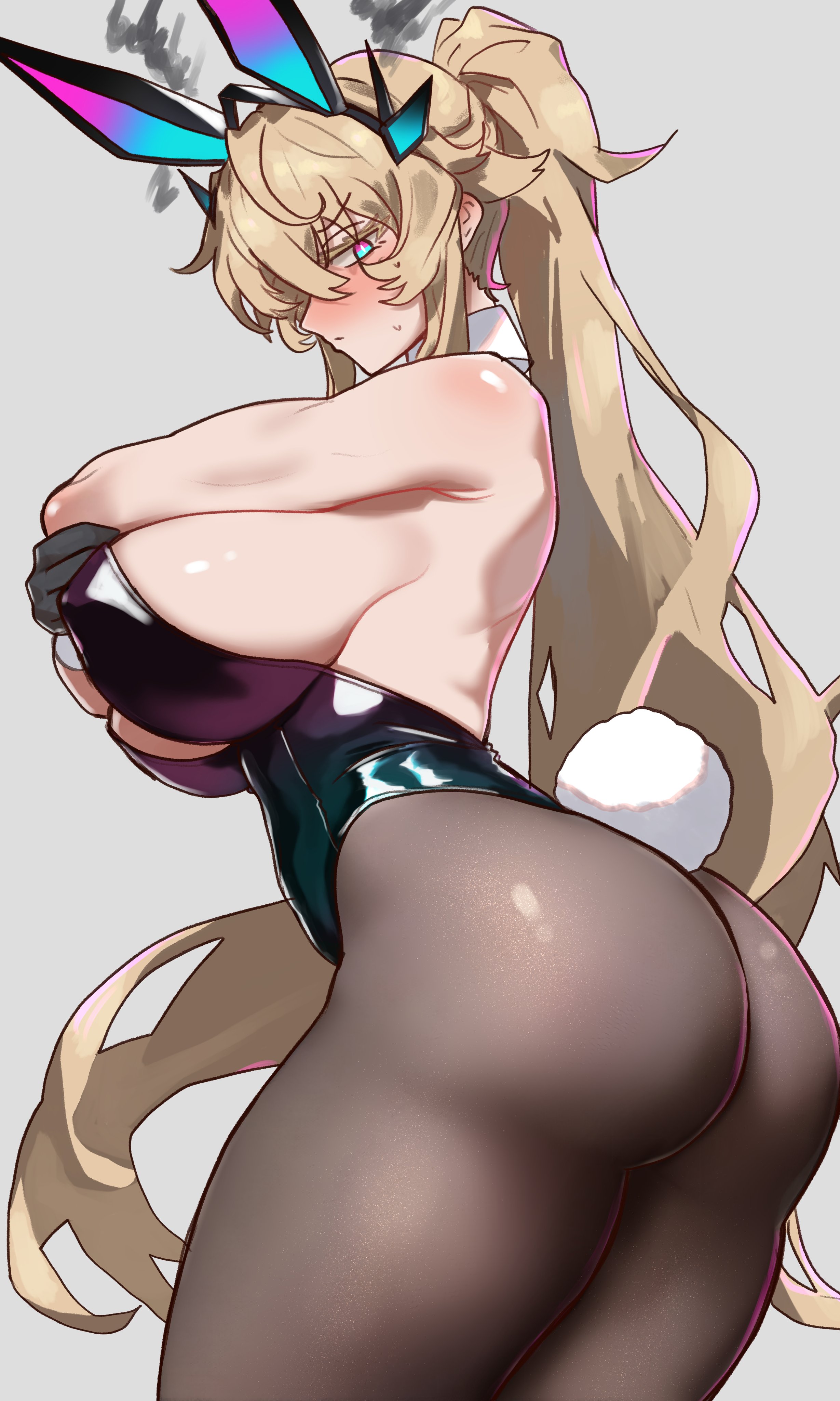 1girls, ass, barghest (gawain) (fate), blonde hair, breasts, bunny ears, bunny girl, bunnysuit, ebora, fate (series), fate/grand order, female, green eyes, hi res, highleg leotard, hips, huge ass, huge breasts, large breasts, leotard, light skin, light-skinned female, long hair, pantyhose, ponytail, thick thighs, thighs, wide hips, youngmanisdown