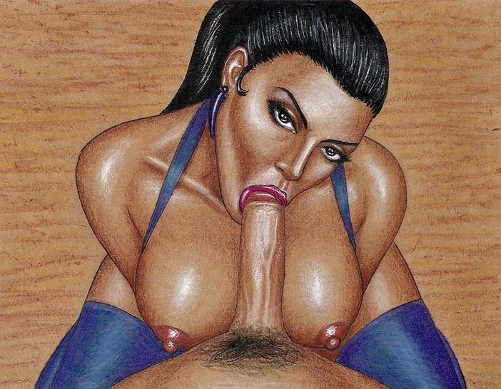 2d black_hair breasts edithemad fellatio hair huge_breasts kitana klassic_kitana mortal_kombat mortal_kombat_3 oral partial_male penis realistic