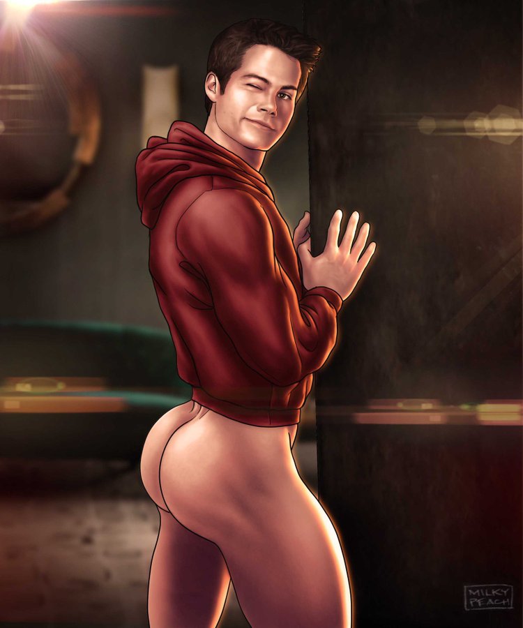 1boy actor ass big_ass big_butt bottomless butt caucasian caucasian_male celebrity dylan_o’brien huge_ass huge_butt in_character male male_only milkypeach232 solo solo_male stiles_stilinski teen_wolf winking