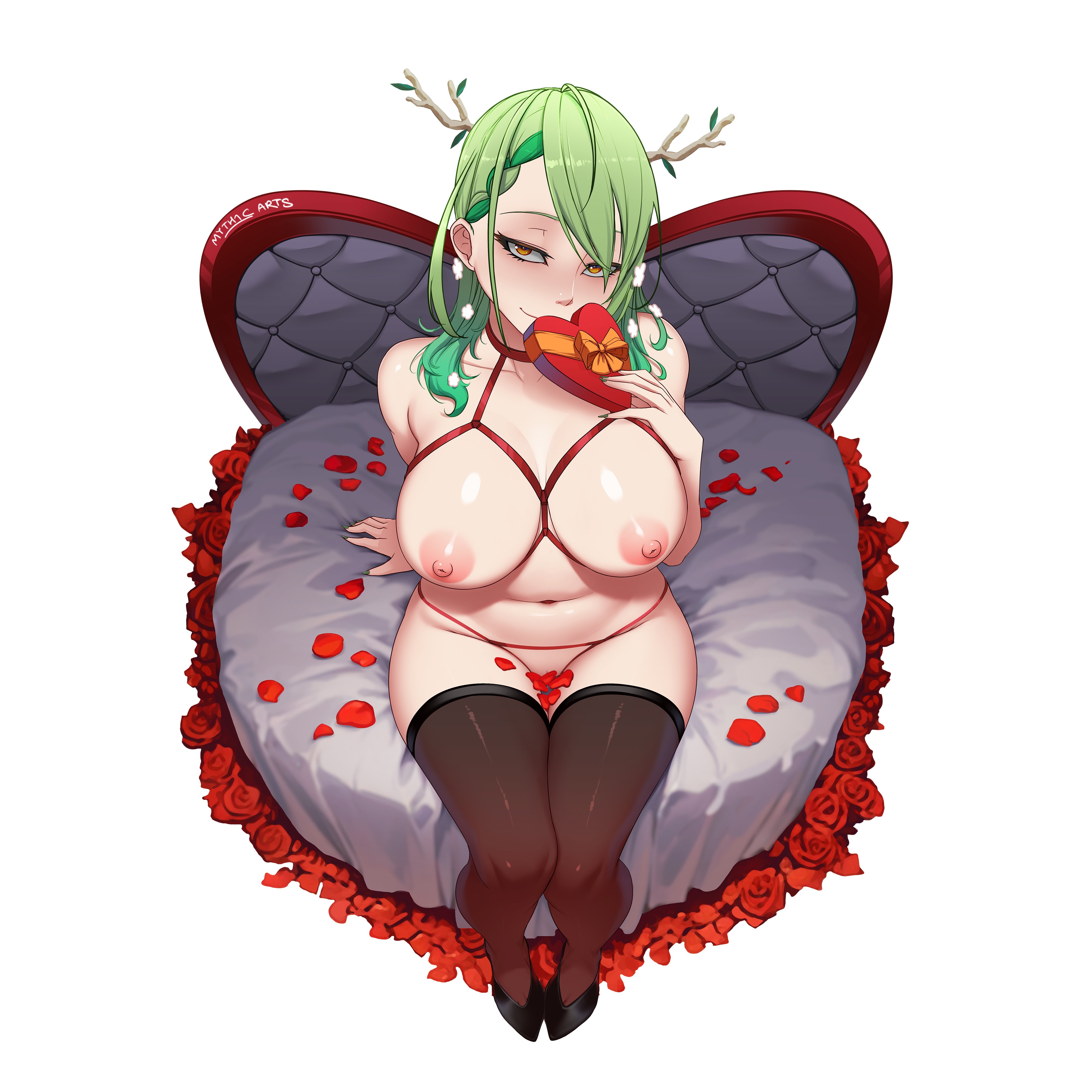 1girls, areolae, breasts, ceres fauna, female, female only, green hair, hololive, hololive english, hololive english -council-, hololive english -promise-, light skin, light-skinned female, myth1c, myth1carts, nipples, solo, virtual youtuber