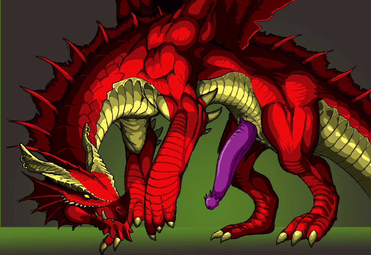 dragon dungeons_and_dragons horn huge_cock penis purple_penis red reiger ring wings yellow