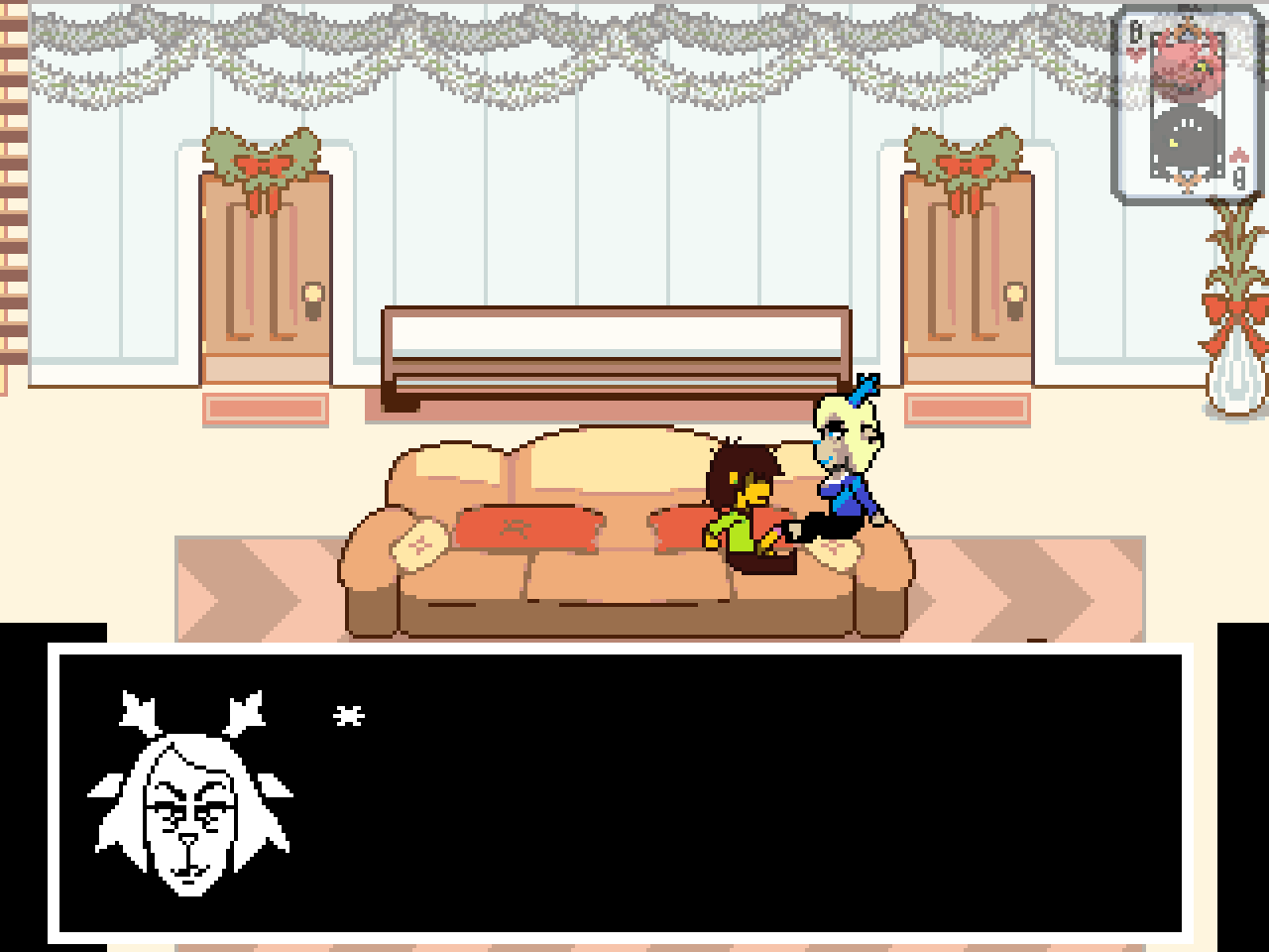 4:3, accurate art style, animated, anthro, bladedbard, breast play, breastfeeding, breasts, carol holiday, cum, deer, deltarune, deltarune chapter 4, digital media (artwork), duo, feet, female, foot fetish, foot play, footjob, handjob, hoof job, hooves, human, kris (deltarune), long playtime, male, male/female, mammal, noelle holiday, nursing handjob, penile, penis, pixel (artwork), pixel animation, pixel art, reindeer, sex, speech bubble, text, undertale (series)