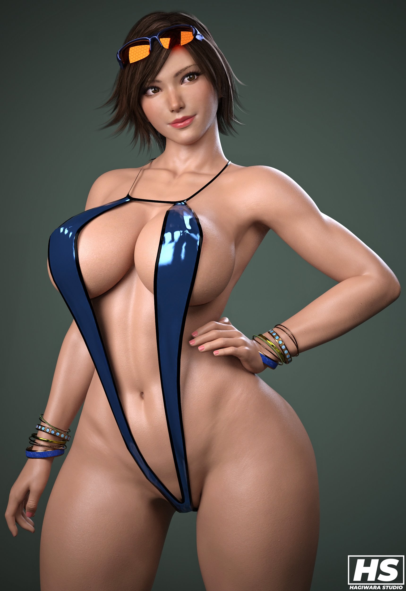1girls, 3d, big breasts, bikini, breasts, busty, curvaceous, curvy, curvy body, curvy female, curvy figure, female, female only, hagiwara studio, hand on hip, huge breasts, kazama asuka, large breasts, namco, sling bikini, sunglasses, sunglasses on head, tekken, thighs, tomboy, voluptuous