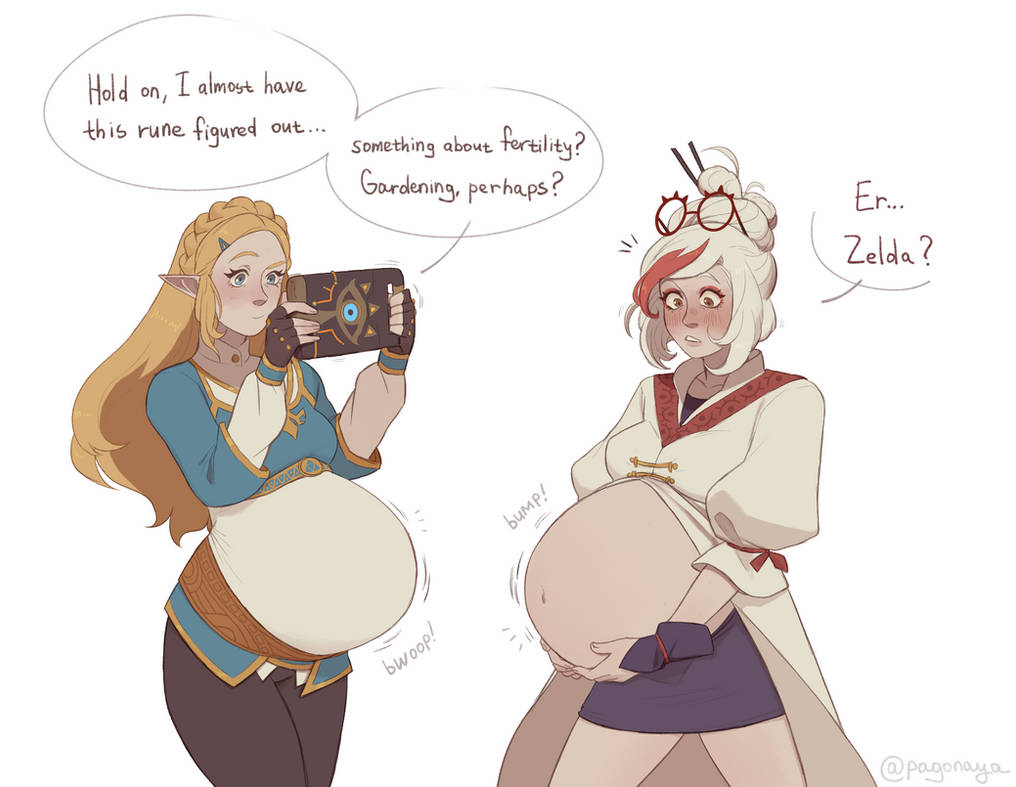 blonde blonde_female blonde_hair breath_of_the_wild multiple_girls multiple_pregnancies nintendo pagonaya pregnancy pregnant pregnant_belly pregnant_female princess_zelda purah purah_(tears_of_the_kingdom) rapid_pregnancy tears_of_the_kingdom the_legend_of_zelda zelda_(breath_of_the_wild)