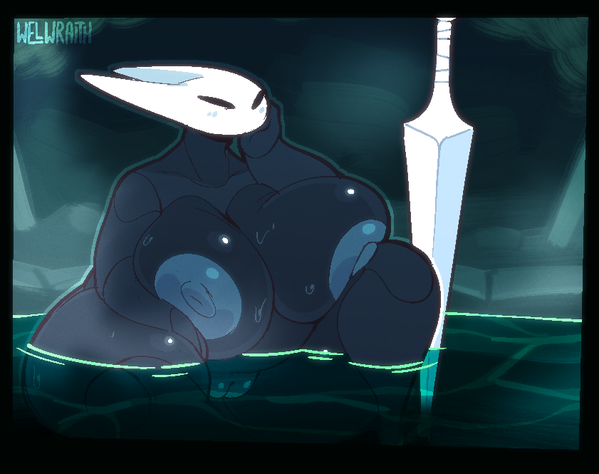 1girls bathing female_only hollow_knight hornet_(hollow_knight) hot_spring inkplasm large_breasts larger_female nude solo_female welwraith