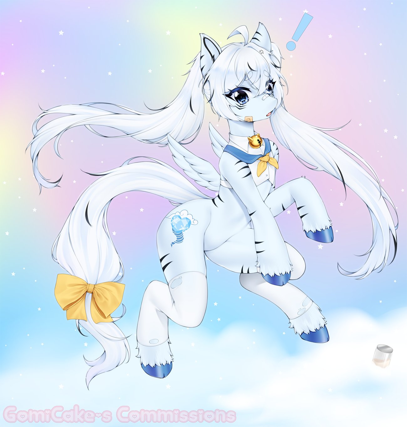 bandages blue_eyes gomi-cake hooves indie_virtual_youtuber male male_only mlp_oc my_little_pony pegasus pony pony_oc sailor_uniform shocked_expression taigaxholic twintails virtual_youtuber white_hair white_legwear white_tights