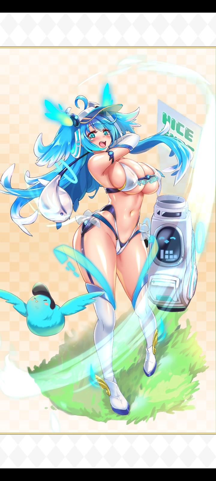 big_breasts blue_eyes blue_hair exposed_body golf_club joyce_(project_qt) nutaku project_qt thick_thighs