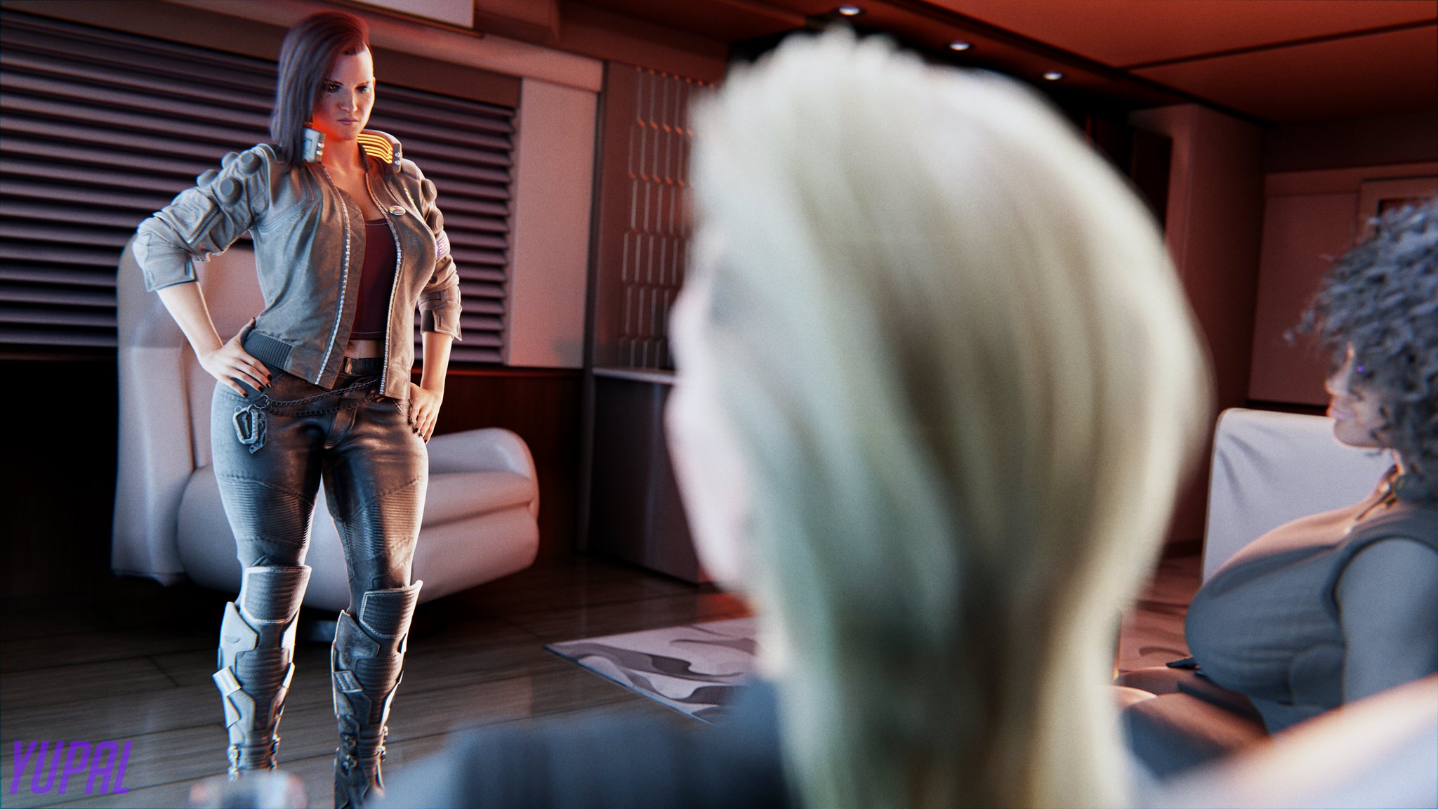 1futa, 2girls, 3d, ass, big ass, big breasts, bottom heavy, breasts, brown body, brown skin, brown-skinned female, bulge, bulge through clothing, bust, busty, cd projekt red, chest, chocolate and vanilla, cleavage, curvaceous, curvy, curvy figure, cyberpunk, cyberpunk (series), cyberpunk 2077, dark skin, dark-skinned female, denny (cyberpunk 2077), dickgirl, dickgirl/female, digital media (artwork), female, female focus, fit, fit female, futa on female, futa with female, futanari, hair, hips, hourglass figure, huge ass, huge breasts, human, intersex, large ass, large breasts, legs, light skin, light-skinned female, light-skinned futa, lips, mature, mature female, meredith stout, slim waist, thick, thick hips, thick legs, thick thighs, thighs, top heavy, v (cyberpunk 2077), valerie (cyberpunk 2077), voluptuous, voluptuous female, waist, wide hips, yupal