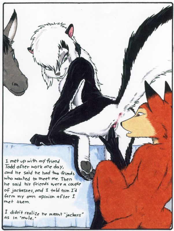 anthro anus breasts canine comic dialog donkey english_text equine female fingering fox fur furry hindpaw james_m_hardiman lori_(jmh) male masturbation nude paws pussy raised_tail sideboob skunk straight text threesome