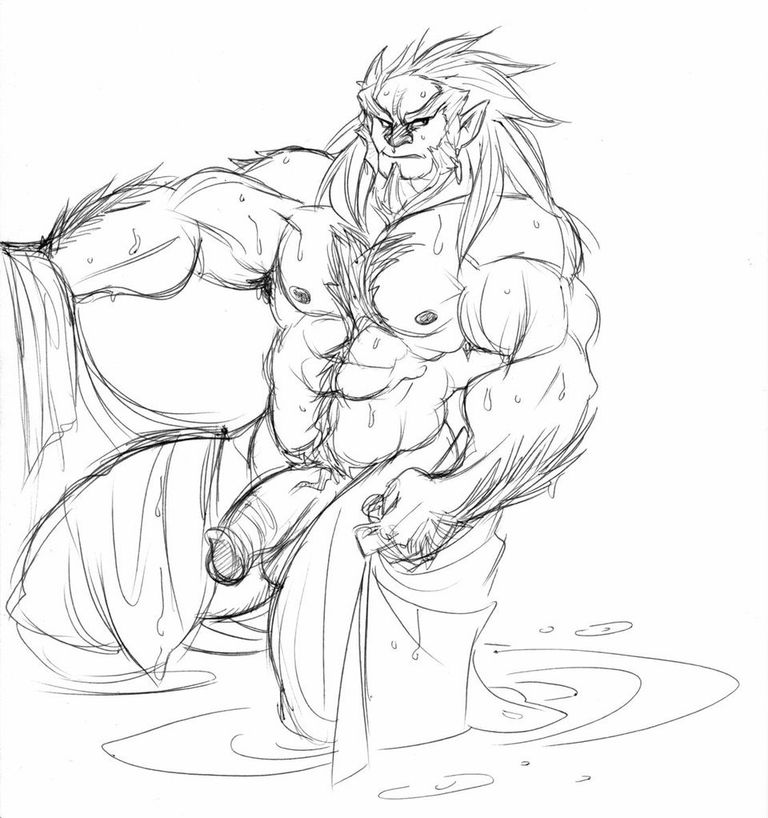 balls bara beard body_hair facial_hair flaccid ganondorf ganondorf_(hyrule_warriors) gerudo hyrule_warriors long_hair male male_only monochrome muscles muscular nintendo nude penis solo solo_male staticlustdemons the_legend_of_zelda towel wuffinarts