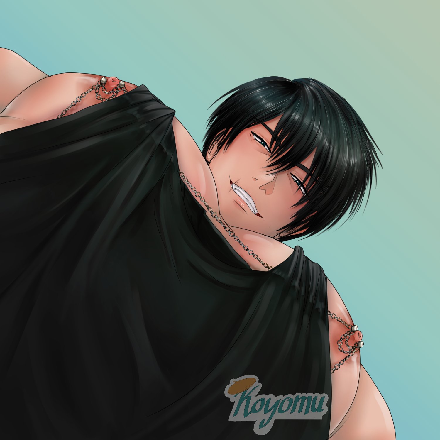 gay, jujutsu kaisen, koyomu, male, male only, muscular, muscular male, nipple piercing, nipples, nipples chain, piercing, toji fushiguro, yaoi