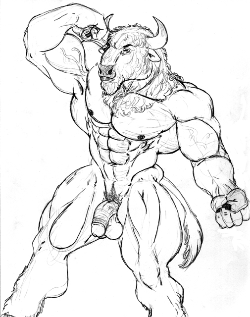 abs balls bovine buffalo male male_only mammal muscles pecs penis pose sudonym veins